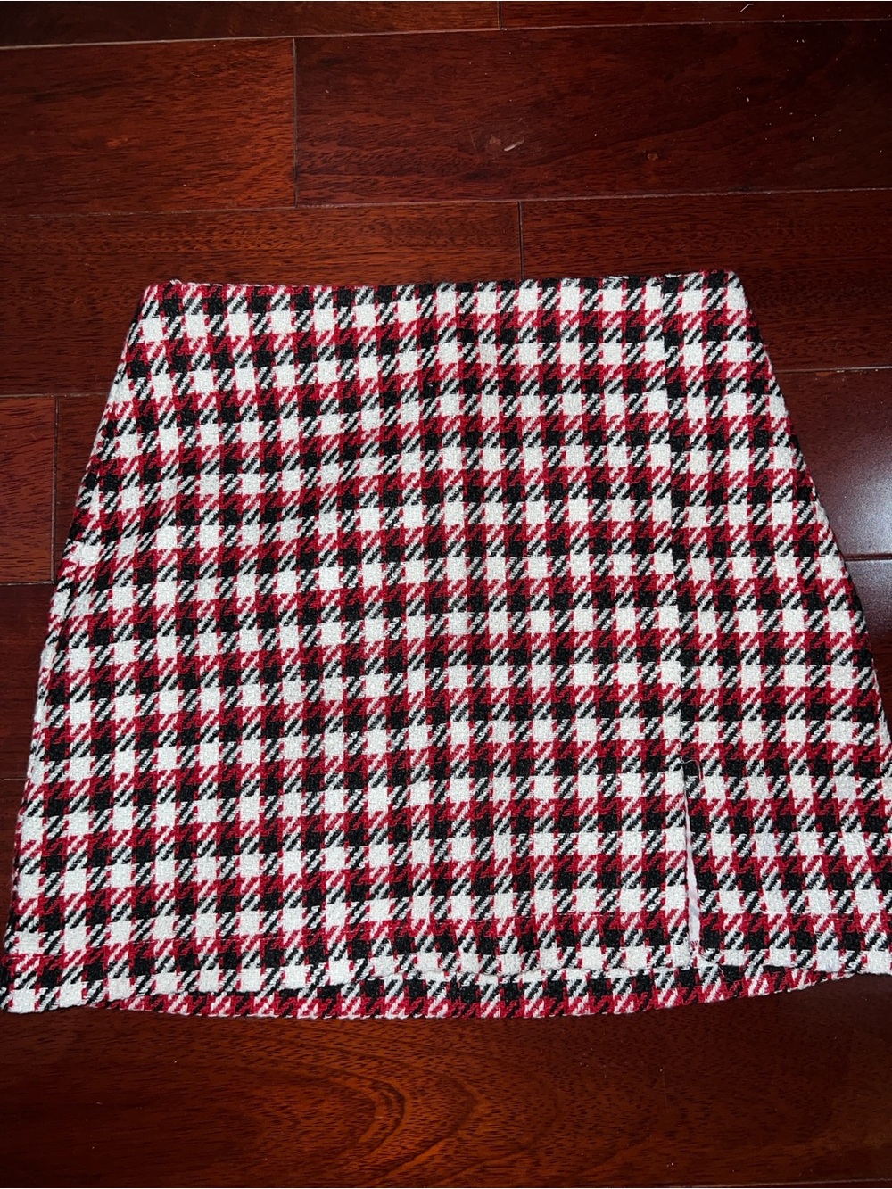 Plaid Mini Skirt in Red, Black & White
